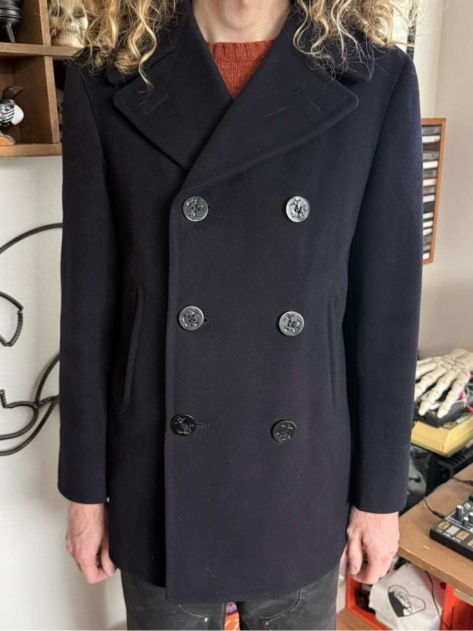 Vintage 60s Us Navy Kersey Wool Double Breasted Peacoat Preppy ~ Size S